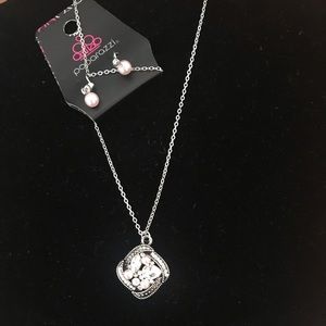 Black and Silver Necklace with Pearl Earings